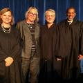 Pictured left from right: Judge Michelle J. Sheehan, Principal Erin Short, Judge Eileen T. Gallagher, and Judge Ray Headen.  