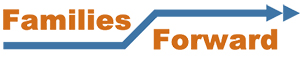 blue arrow with orange words that say Families Forward