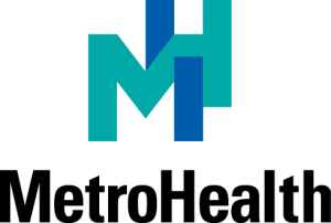 MetroHealth Logo blue letters M and H with word MetroHealth under it