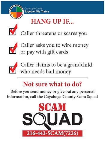 Scam Squad Hang Up If List of reasons to hang up the phone with red checks
