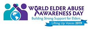 A close-up of the World elder Abuse Awareness Day banner that reads “World Elder Abuse Awareness Day