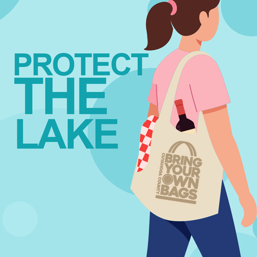 Bring your own Bags graphic of a woman walking away.