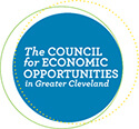 blue circle with white words Council for Economic Opportunities centered