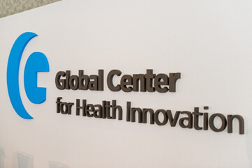 blue logo with the words Global Center for Health Innovation
