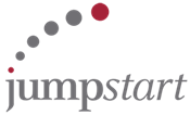 grey word Jump Start with red and gray dots above the letter J