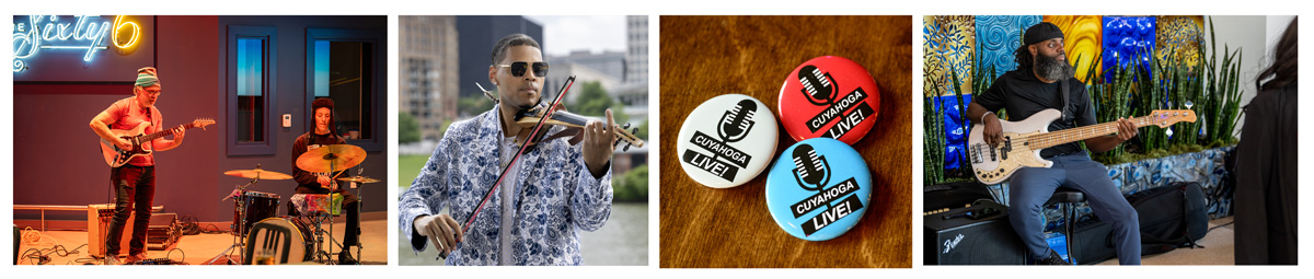 A collage of people playing musical instruments and performing.