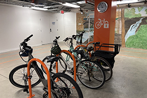 bicycles on a bike rack in the Wellness Center