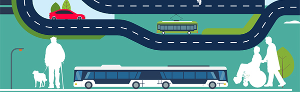 graphic of people waiting for the bus and walking