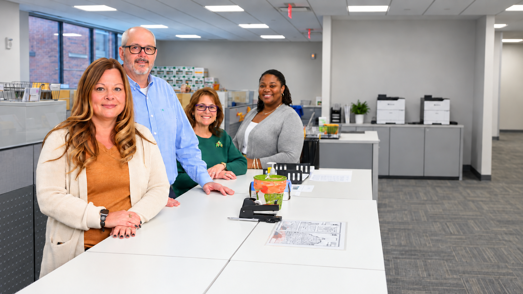 Cuyahoga County Fiscal Office staff gathered in their workplace