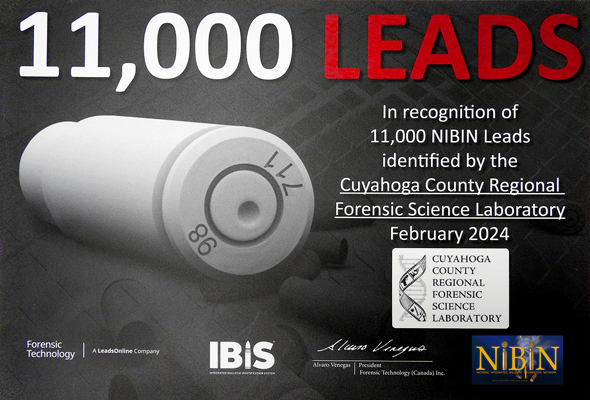 Picture of lead bullet with text 11,000 Leads NIBIN  recognition