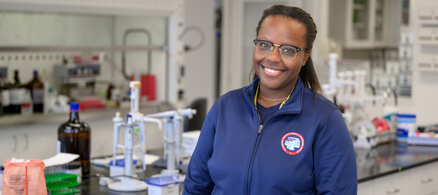 Forensic science technician in a lab at the Cuyahoga County Medical Examiner's Office.