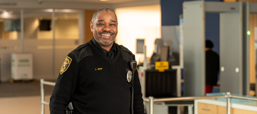 Protective Services Officer working at Cuyahoga County headquarters.