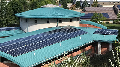 Solar panels on the roof of the Animal Shelter.