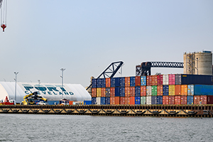 Cuyahoga River with Port of Cleveland in the background
