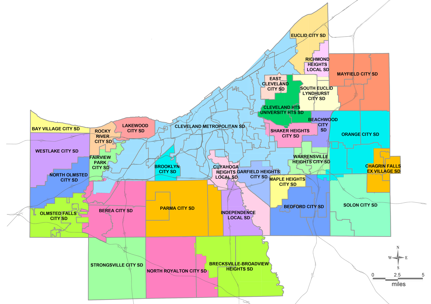 Map of municipalities in Cuyahoga County, Ohio.