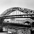 Streetcar travelling on bridge